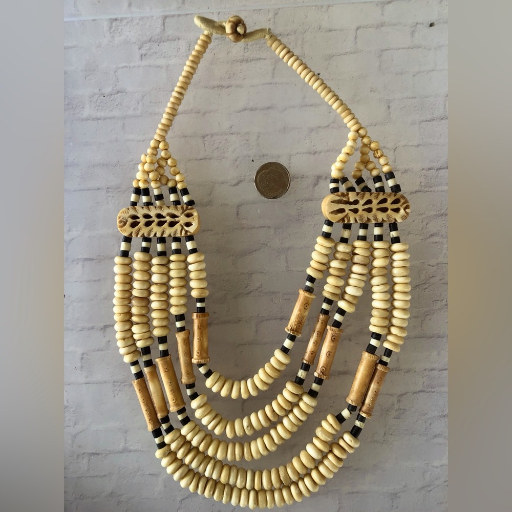 Antique Native American Indian Buffalo Bone Beaded Necklace